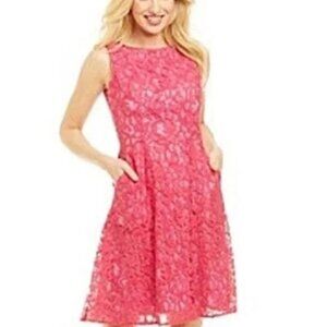 NWT Adrianna Papell Pink Lace Sheath Pocket Dress